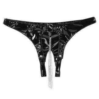 Glossy Faux Leather Crotchless Panty | Free Shipping!
