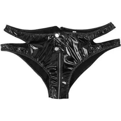 Zippered Crotch Faux Leather Panties - Image 5